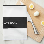 Moderne strepen naam monogram zwart-wit theedoek (Quarter Fold)