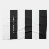 Moderne strepen naam monogram zwart-wit theedoek (Horizontaal)