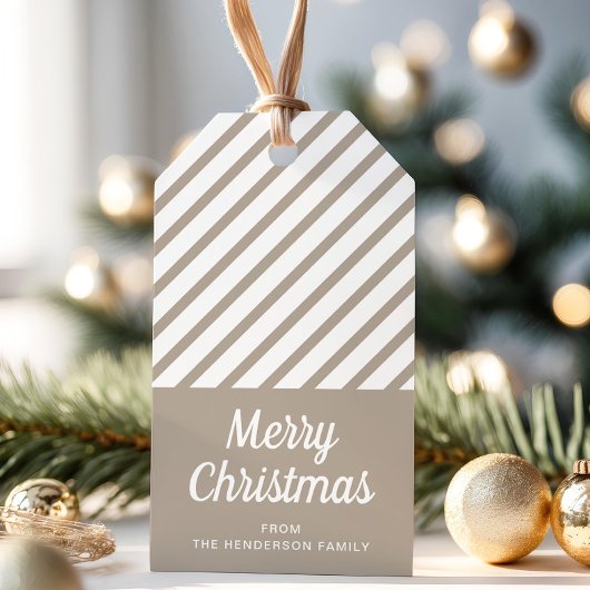 Moderne Strepen Prettig Kerstfeest Cadeaulabel