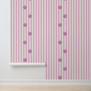 Moderne strepen & roze bloemen behang