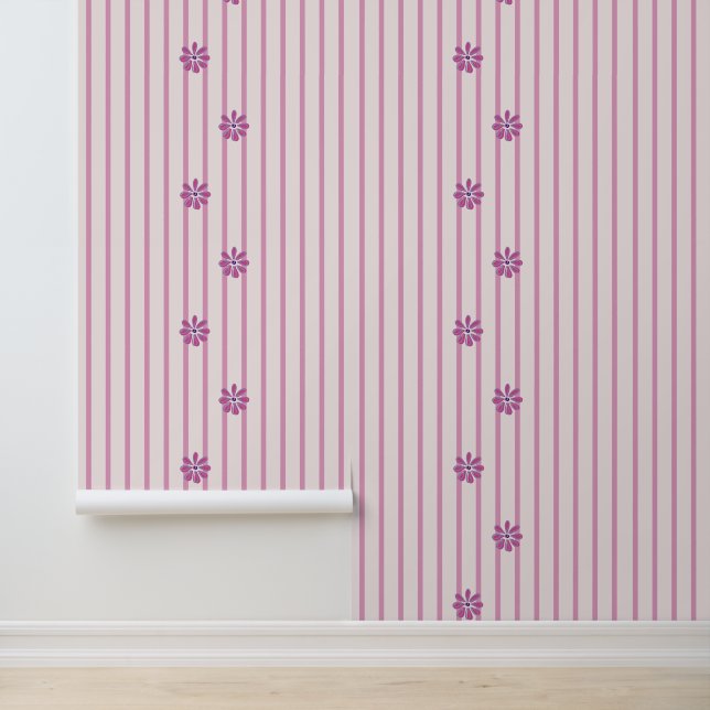Moderne strepen & roze bloemen behang (Applicatie)