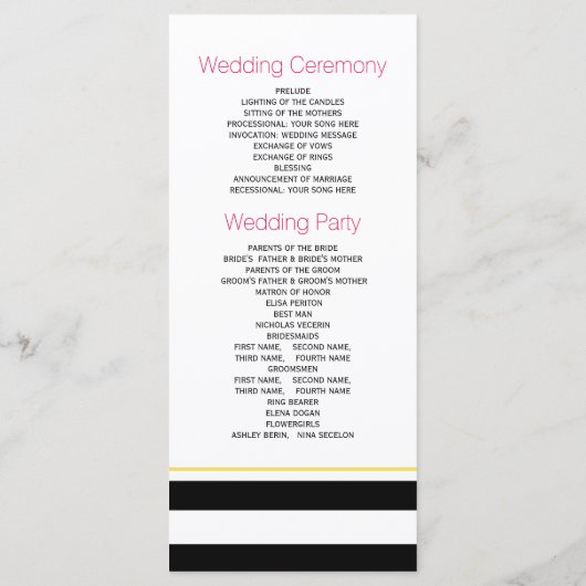 Moderne strepen roze bloemen bruiloft programma programmakaart (Achterkant)