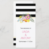 Moderne strepen roze bloemen bruiloft programma programmakaart (Voorkant / Achterkant)