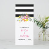 Moderne strepen roze bloemen bruiloft programma programmakaart (Staand voorkant)