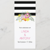 Moderne strepen roze bloemen bruiloft programma programmakaart (Voorkant)