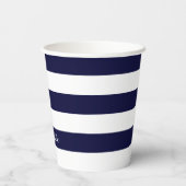 Moderne strepen script naam navy blauw wit chic papieren bekers (Achterkant)