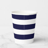 Moderne strepen script naam navy blauw wit chic papieren bekers (Rechts)