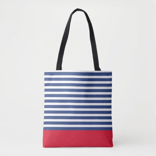Moderne strepen voor de marine en rood tote bag (Voorkant)