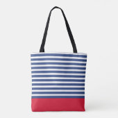 Moderne strepen voor de marine en rood tote bag (Achterkant)