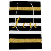 Moderne strepen voor zwart en goud medium cadeauzakje (Voorkant)