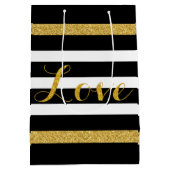 Moderne strepen voor zwart en goud medium cadeauzakje (Achterkant)