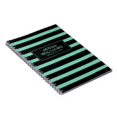Moderne strepen voor zwart en mint-groen notitieboek (Rechterzijde)
