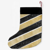 Moderne strepen voor zwarte & gouden sneeuwvlokken kleine kerstsok (Achterkant)