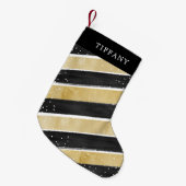 Moderne strepen voor zwarte & gouden sneeuwvlokken kleine kerstsok (Voorkant (Hangend))