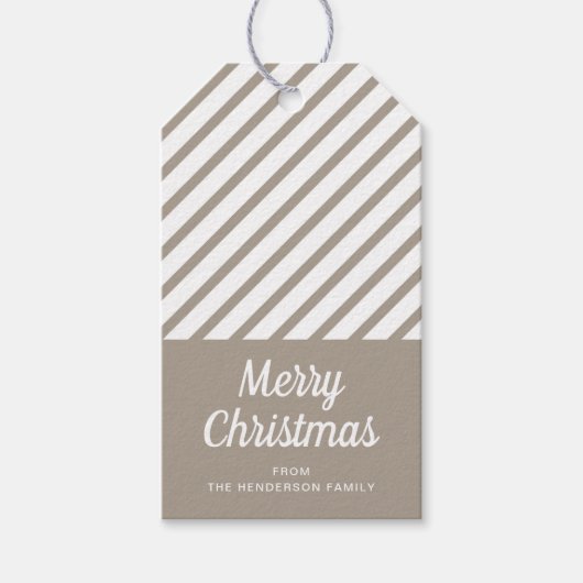 Moderne strepen Vrolijk kerstfeest Cadeaulabel (Voorkant)