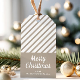Moderne strepen Vrolijk kerstfeest Cadeaulabel