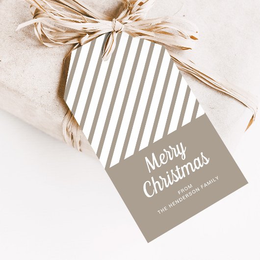Moderne strepen Vrolijk kerstfeest Cadeaulabel