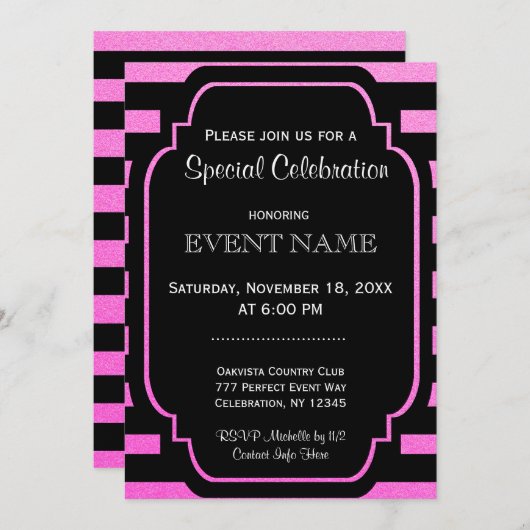 Moderne strepes roze zwart kaart (Voorkant / Achterkant)