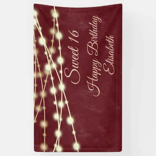 Moderne string licht waterverf zoete 16 party spandoek (Verticaal)