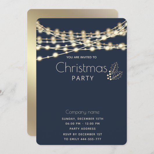 Moderne string lichten corporate kerstfeest kaart (Voorkant / Achterkant)