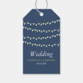 Moderne string lichten, geel en wit huwelijk cadeaulabel (Voorkant)