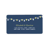 Moderne string lichten, geel en wit huwelijk etiket (Voorkant)