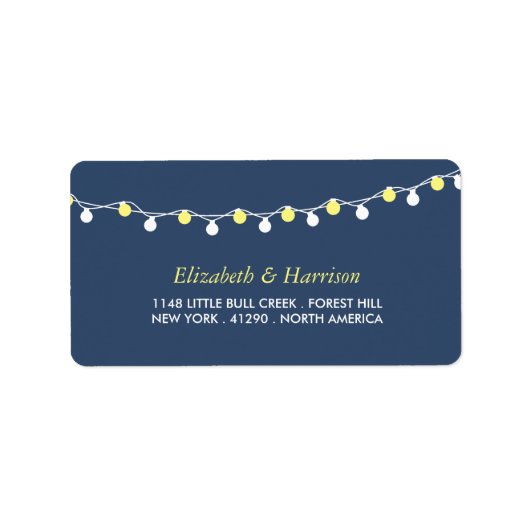 Moderne string lichten, geel en wit huwelijk etiket (Voorkant)