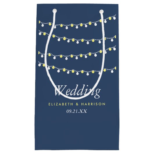 Moderne string lichten, geel en wit huwelijk klein cadeauzakje (Voorkant)