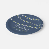 Moderne string lichten, geel en wit huwelijk papieren bordje (Gekanteld)