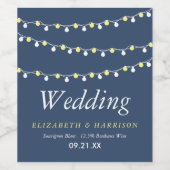 Moderne string lichten, geel en wit huwelijk wijn etiket (Enkel label)