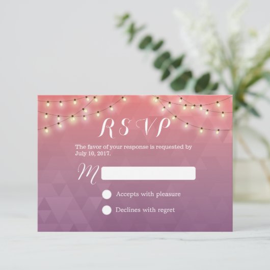 Moderne String Lights Elegante bruiloft RSVP (Staand voorkant)