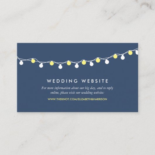 Moderne String Lights, Geel/Witte Weddenschap Webs Informatiekaartje (Voorkant)