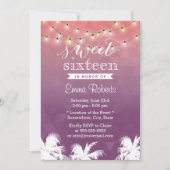 Moderne String Lights & Palm Trees Sweet 16 Kaart (Voorkant)