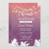 Moderne String Lights & Palm Trees Sweet 16 Kaart (Voorkant / Achterkant)
