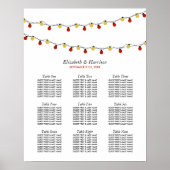 Moderne String Lights, Red & Gold Seating Chart Poster (Voorkant)