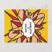 Moderne Strip Pop Art Bruiloft Uitnodiging Briefkaart (Achterkant)