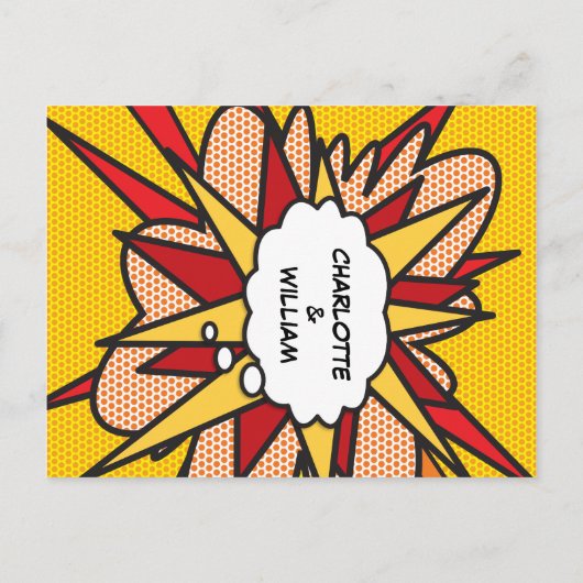 Moderne Strip Pop Art Bruiloft Uitnodiging Briefkaart (Achterkant)