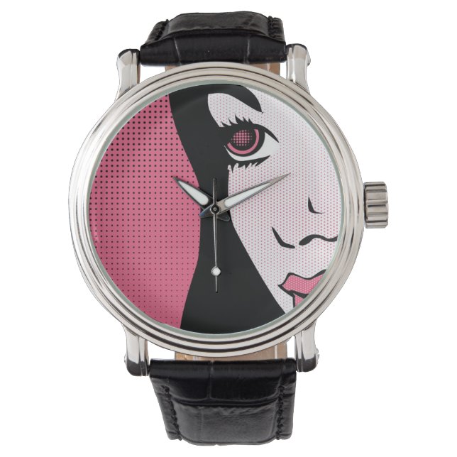 Moderne stripboek Pop Art van het gezicht van een  Horloge (Voorkant)