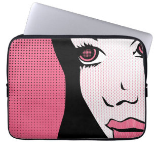 Moderne stripboek Pop Art van het gezicht van een  Laptop Sleeve