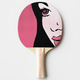 Moderne stripboek Pop Art van het gezicht van een Tafeltennisbatje