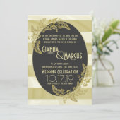 Moderne Stripe en Golden Leaf Wedding Kaart (Staand voorkant)