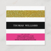 Moderne Stripe Patroonkleurige goudglitter Vierkante Visitekaartje (Achterkant)