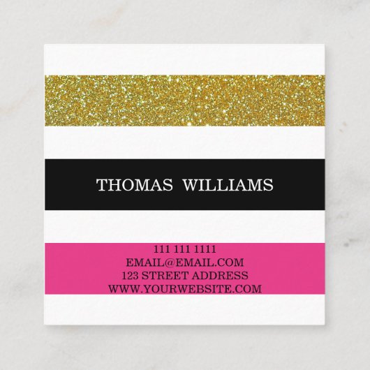 Moderne Stripe Patroonkleurige goudglitter Vierkante Visitekaartje (Achterkant)