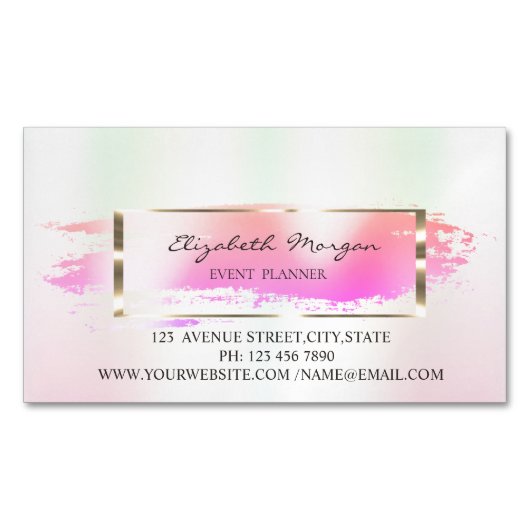 Moderne striped, Brush Stroke, Gold Lijst Iridesce Magnetisch Visitekaartje (Voorkant)