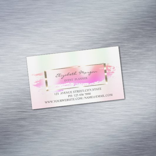 Moderne striped, Brush Stroke, Gold Lijst Iridesce Magnetisch Visitekaartje (Voorbeeld)