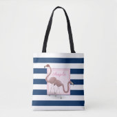 Moderne striped, Cartoon Flamingos - Persoonlijk Tote Bag (Voorkant)