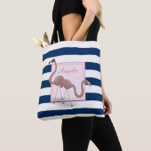 Moderne striped, Cartoon Flamingos - Persoonlijk Tote Bag (Dichtbij)