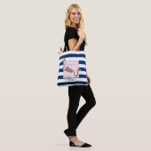Moderne striped, Cartoon Flamingos - Persoonlijk Tote Bag (Op model)
