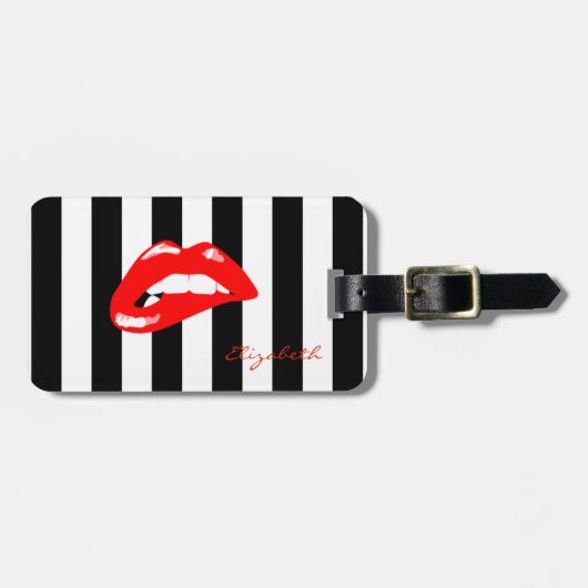 Moderne Striped-Red Lips, op maat gemaakt Bagagelabel (Voorkant horizontaal)