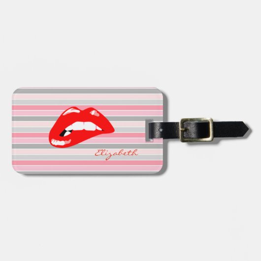 Moderne Striped-Red Lips, op maat gemaakt Bagagelabel (Voorkant horizontaal)